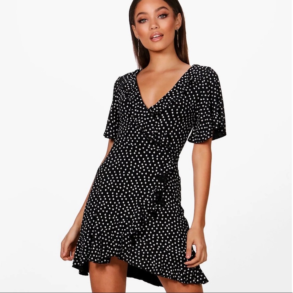 Boo Hoo Polka Dot Heart Mini Dress
